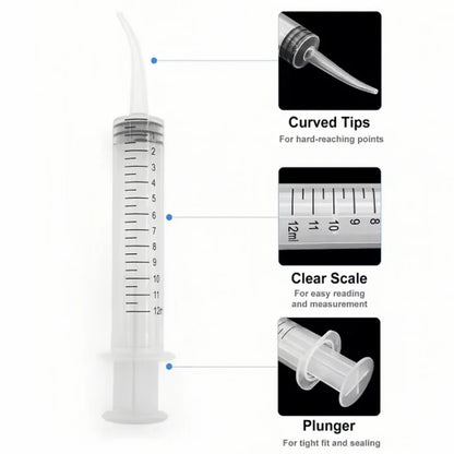 5Pcs Dental Disposable Irrigation Syringe With Curved Tip 12ml For Dentist Use Dental Consumable Tool Oral Teeth Whitening