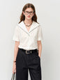 FSLE 2026 Summer Women's Sailor Collar Shell Embroidered Short Sleeve Shirt Preppy Button Down Blouse for Rebellious Prep Style