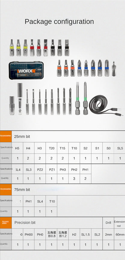 Worx 4V Mini Electrical Screwdriver Set WX242 Smart Cordless Electric Screw Driver USB Rechargeable 30 Bit Set Drill Tool