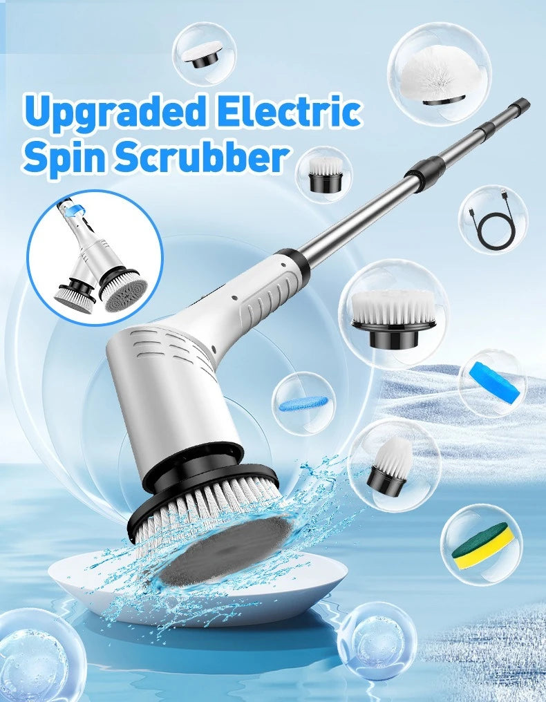 Electric Spin Scrubber 9 in 1 Cordless Cleaning Brush Telescopic Handle LED Display Wireless Bathroom Kitchen Floor Tile Cleaner