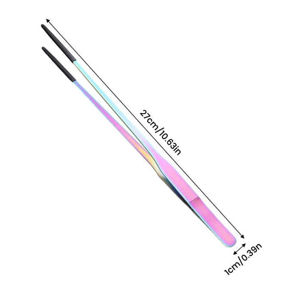 2PCS Stainless Steel Reptile Feeding Tongs with Rubber Tip Terrarium Tank Supplies Straight and Curved Tweezers Accessories