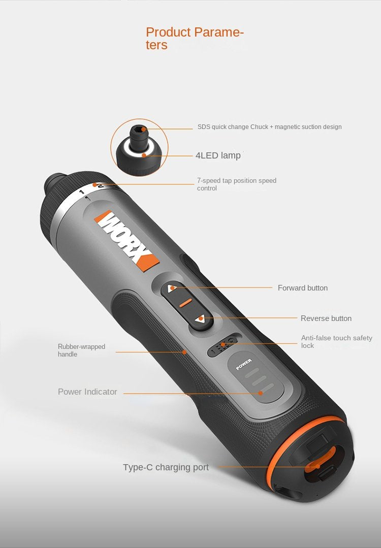 Worx 4V Mini Electrical Screwdriver Set WX242 Smart Cordless Electric Screw Driver USB Rechargeable 30 Bit Set Drill Tool