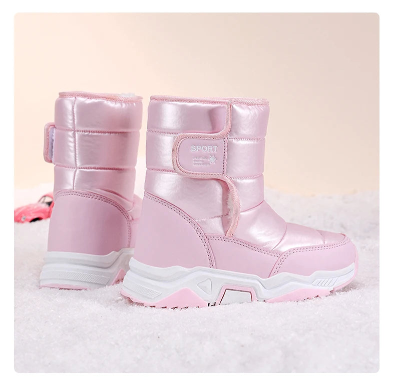 New Kids Snow Boots Winter High-top Warm Cotton Shoes for Children Boys Girls Warm Plush Lining Ankle Boots Anti-skid Waterproof