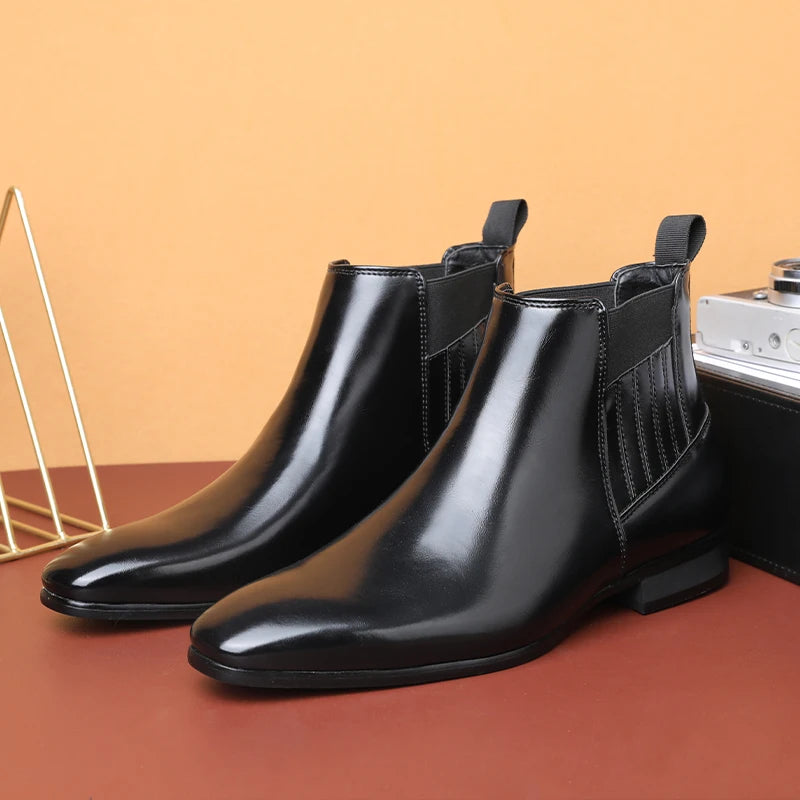 Men's Classic Retro Chelsea Boots Men Fashion British Style Short Ankle Boot Mens Casual High-Top Leather Shoes Flats