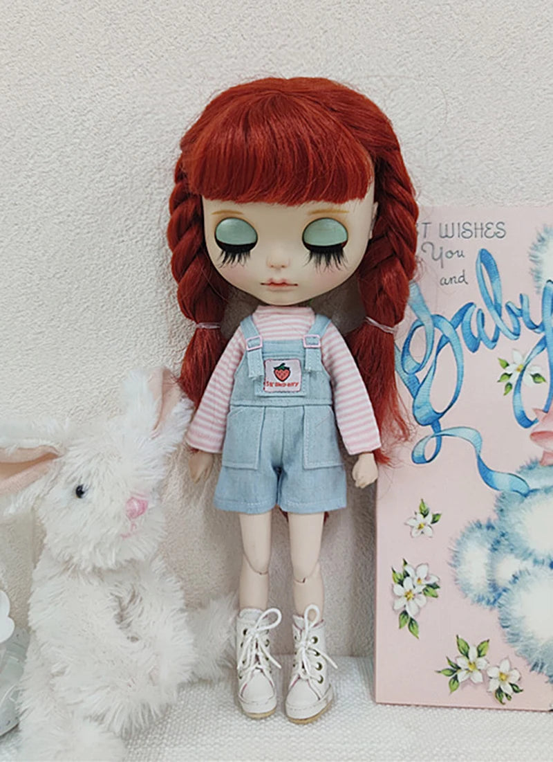 Casual Blyth Doll Clothes Rompers Plaid Pants Long Sleeve Top Suit Doll Trousers for Ymy Licca Azones Ob24 Ob27 Doll Accessories