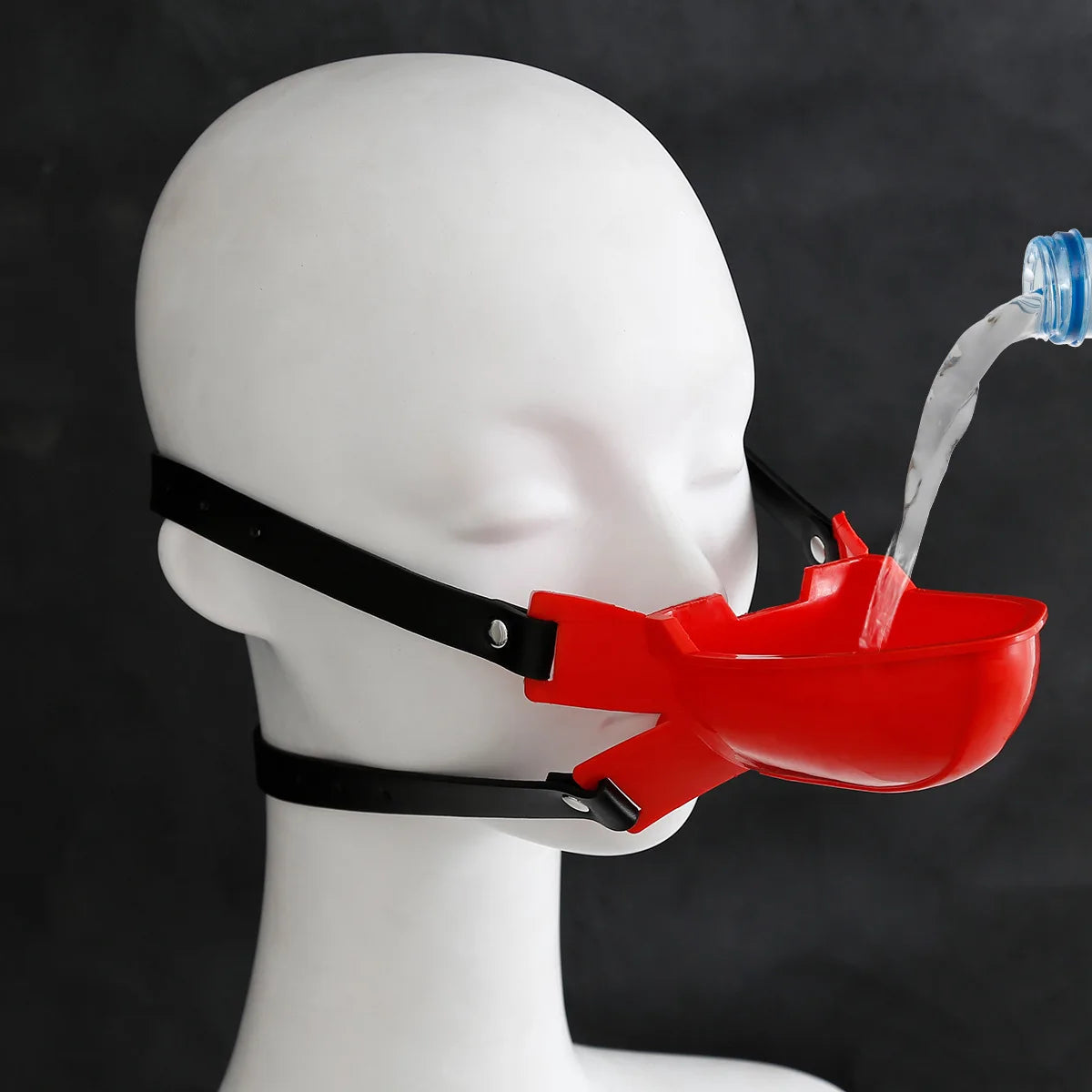 Fetish Toilet Funnel Open Mouth Gag Mask Hood PU Leather BDSM Funnel Oral Enema Drool Plug Gag Head Harness Bondage Adult Game