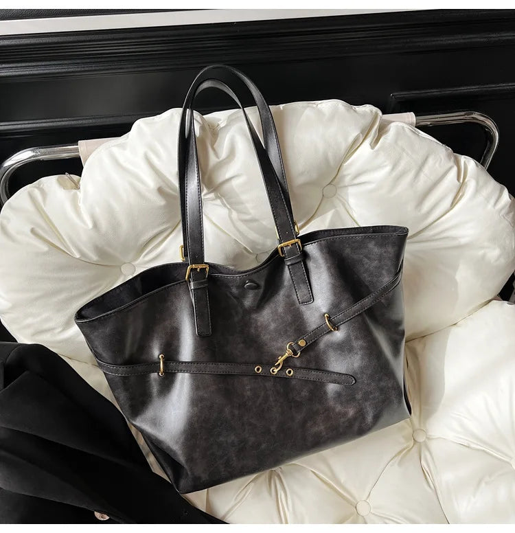 Tote Bag Designer Retro PU Leather Shoulder Handbag for Women Winter Trend Y2K Fashion Handbags Females Travel Luxury Tote Bags