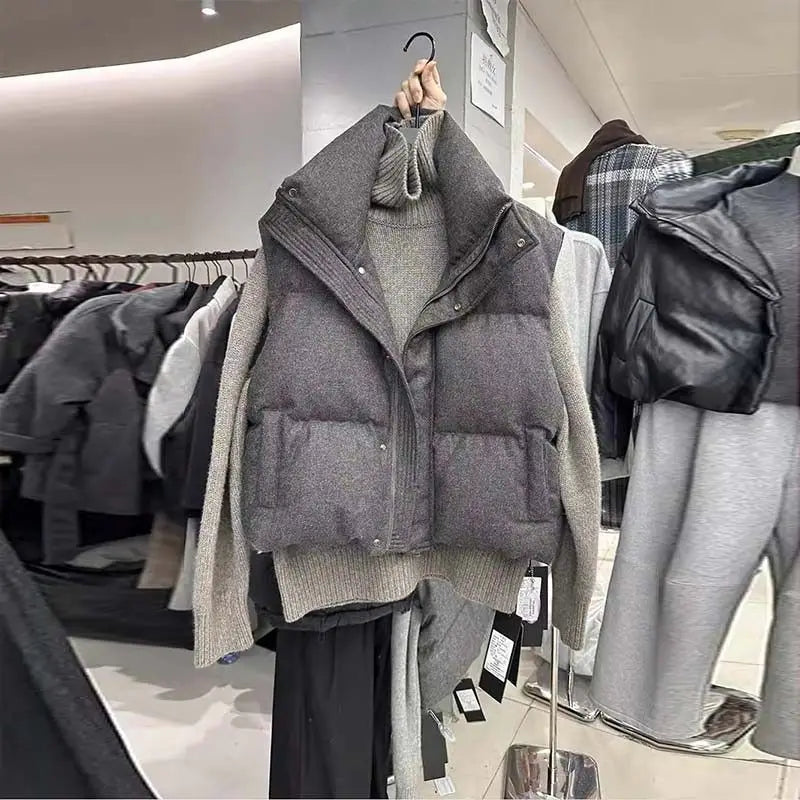 Korea Chic Streetwear Personalized Vest Short Parkas Casual Elegant Waistcoat  Coat  High Street Moda All-match Women Jacket