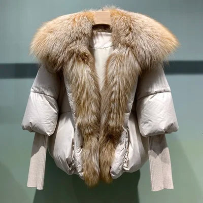 Oversized Winter Warm Real Fox Fur Collar Black Down Coat Women Puffer Outerwear Jackets 2024 Autumn Winter