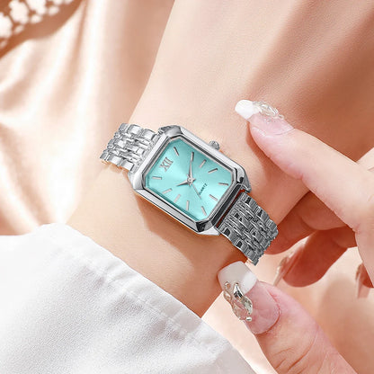 2PCS/Set Fashion Rectangle Women Quartz Watch Ladies Roma Dial Wristwatches Rhinestone Bracelet Set Reloj Mujer Girls Clock Gift