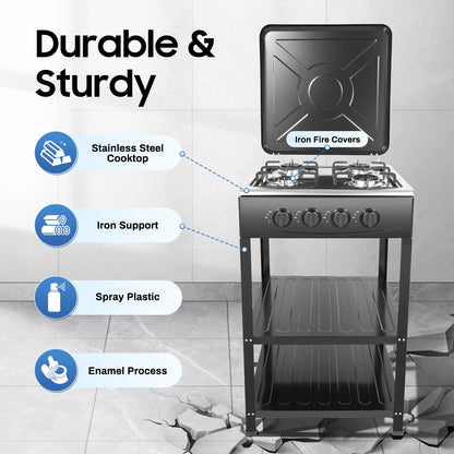 Natural Gas Stove w/ 4 Burners, Classic Appearance NG/LPG Gas Stove, Wind-resist Indoor Outdoor Cooking Tool, Gas Cooktop