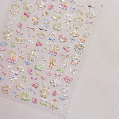Colorful Balloon Cute Puppy Flower Cherry Bowknot Love Happy Dog Animal Self Adhesive Nail Art Sticker Decoration Manicure Decal