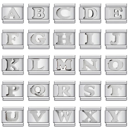 26 English A-Z Letter Name Custom 9mm Link Charms Silver Color Italian Stainless Steel Bracelet DIY Jewelry Making Hand Chain