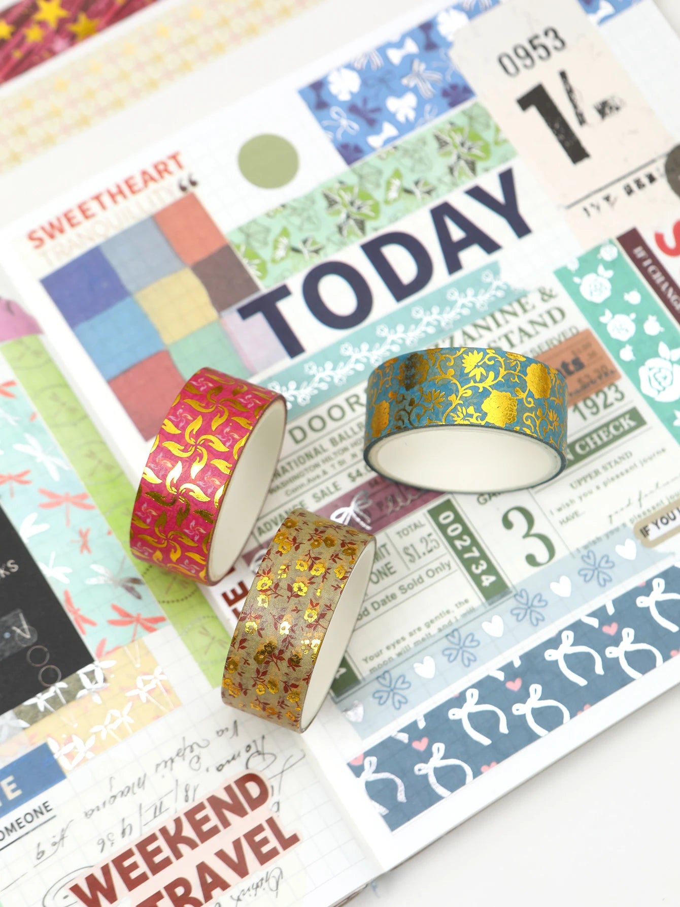 Creative Floral Hot Foil Washi Tape Set,12 Rolls Decorative Masking Tape for Scrapbooking,Journaling,DIY Gift Supplies