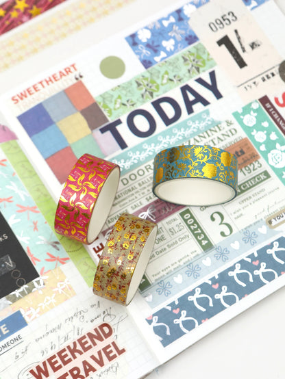 Creative Floral Hot Foil Washi Tape Set,12 Rolls Decorative Masking Tape for Scrapbooking,Journaling,DIY Gift Supplies