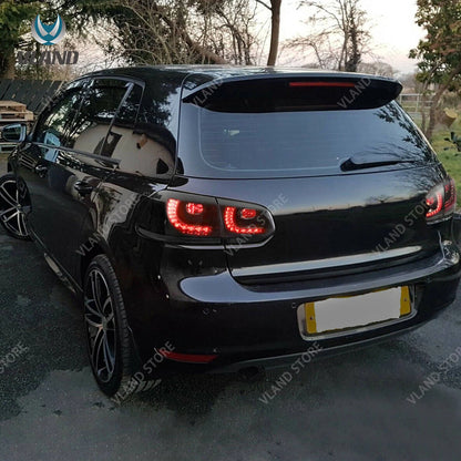 08-14 Golf MK6 Hatchback VLAND LED Tail Lights E-Mark w/ Amber Sequential Turn Signal Rear Lamps Assembly Set of 2