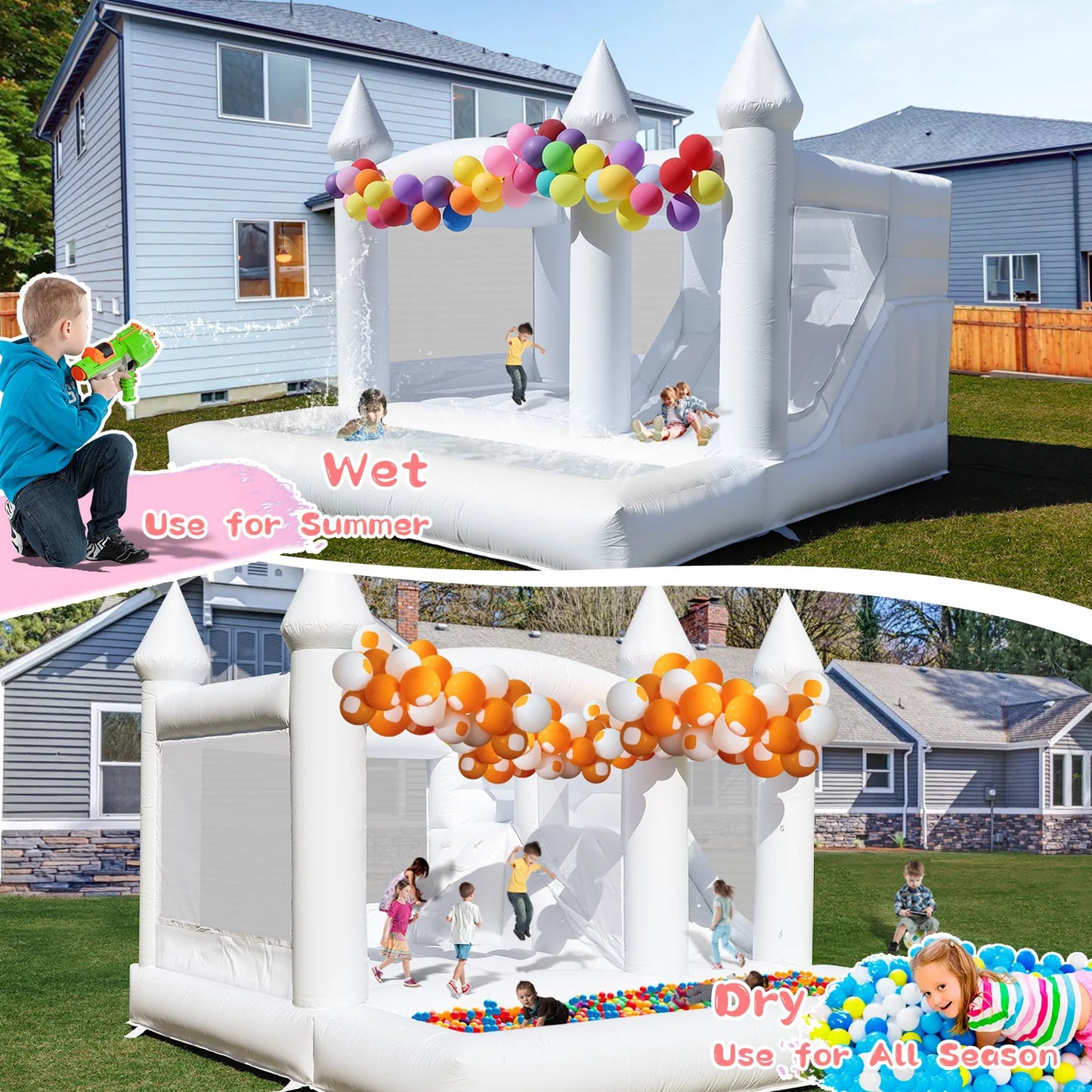 4.5m Commercial PVC White Bounce House Inflatable Wedding Castle for Adult Kids Children's playground, children's toys