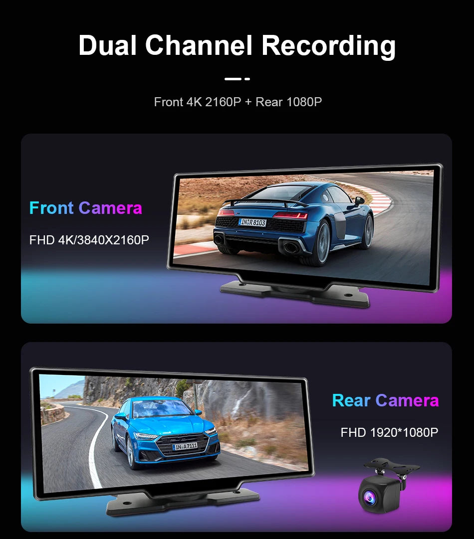 7/10.26" Wireless Carplay Screen for Car,5G Wifi Dash Cam 4K Car DVR,Android Auto Dual Lens GPS Navigation Video Recorder,FM AUX
