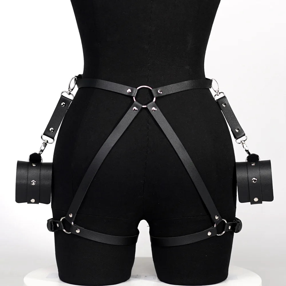 Women Sexy PU Leather Harness Sexy Lingerie BDSM Sexual Outfit Garter Belt Fetish Erotic Gothic Sex Costume Babydoll Underwear