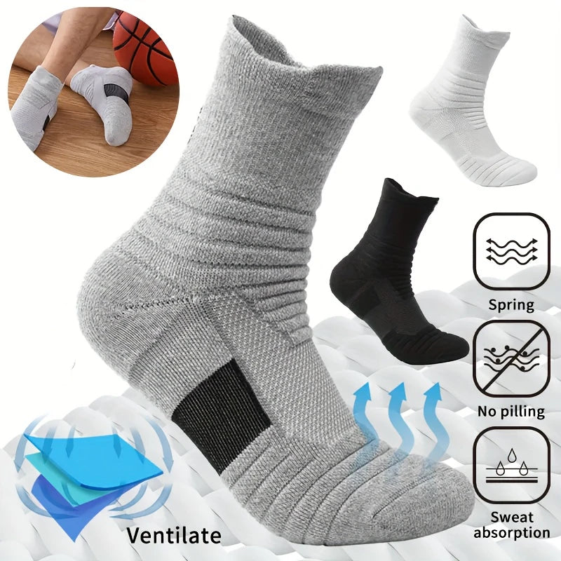 3pairs/Lot Men's Socks Compression Stockings Breathable Basketball Sports Cycling Socks Moisture Wicking High Elastic Tube Socks