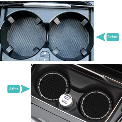 2Pcs Car Bling Rhinestone Cup Holder Drink Pad Interior Decoration Anti-slip Mat Round Durable Coaster Heat Resi Car Accessories
