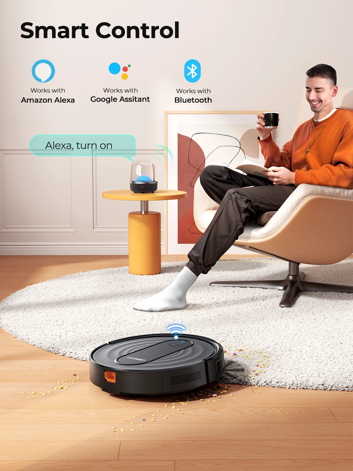 Airzeen R7 Robot Vacuum Mop 3-in-1 Cleaning 4000Pa Suction Smart App/Alexa Control Auto Self-Charging for Pet Hair & Floors