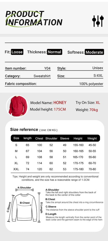 No Fear Determined Gaze Prints Mens Pullovers Soft Casual Sweatshirts Autumn Oversize Streetwear Crewneck Fleece Clothing Unisex