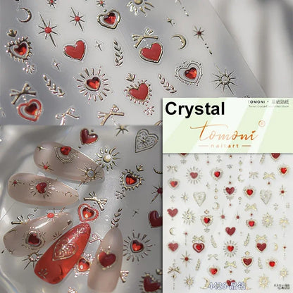 5D Cute Rabbit Love Heart Peach Blossom Flower Yellow Nail Art Stickers Bowknot DIY Self Adhesive Rhinestone Manicure Decals