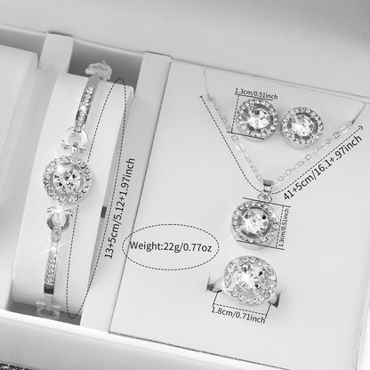 6PCS/Set Fashion Women's Quartz Watch Stainless Steel Band Wrist Watches Diamond Jewelry Set(Without Box)