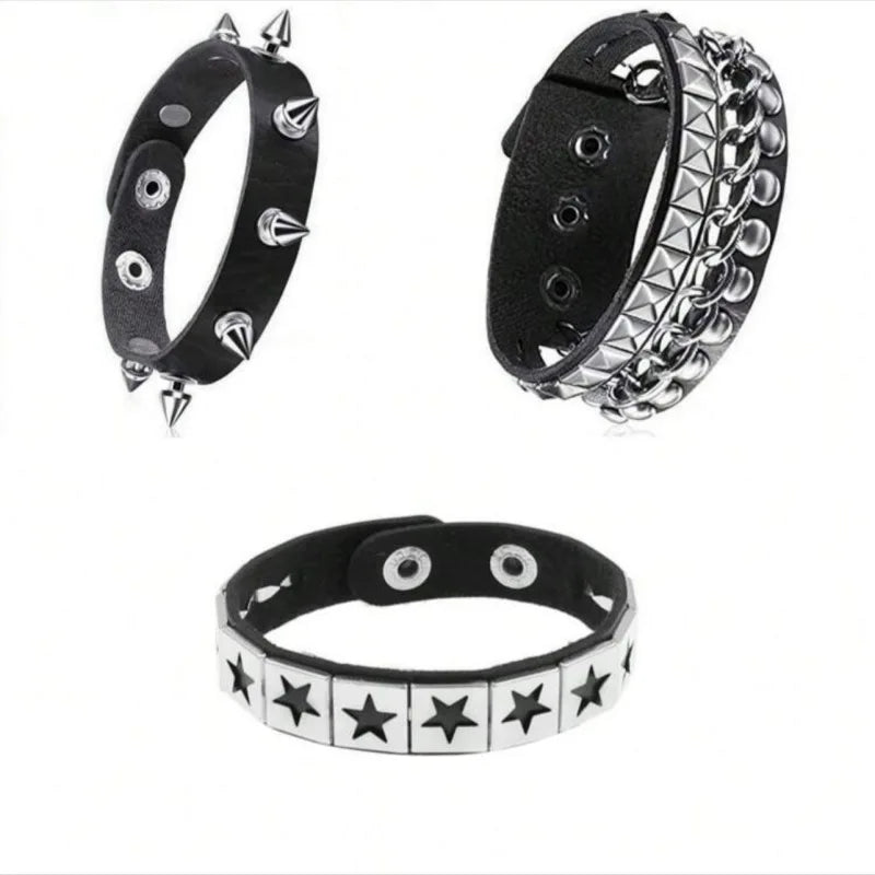 Vintage Leather Bracelets Punk Row Cuspidal Spikes Rivet Stud Wide Cuff PU Leather Punk Gothic Rock Unisex goth accessories