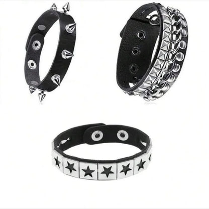 Vintage Leather Bracelets Punk Row Cuspidal Spikes Rivet Stud Wide Cuff PU Leather Punk Gothic Rock Unisex goth accessories