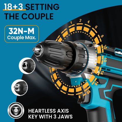 Cordless Impact Screwdriver Handheld Drill Power Tool 32 Torque Setting 2 Gear Speed Electric Screwdriver With 2 Batteries