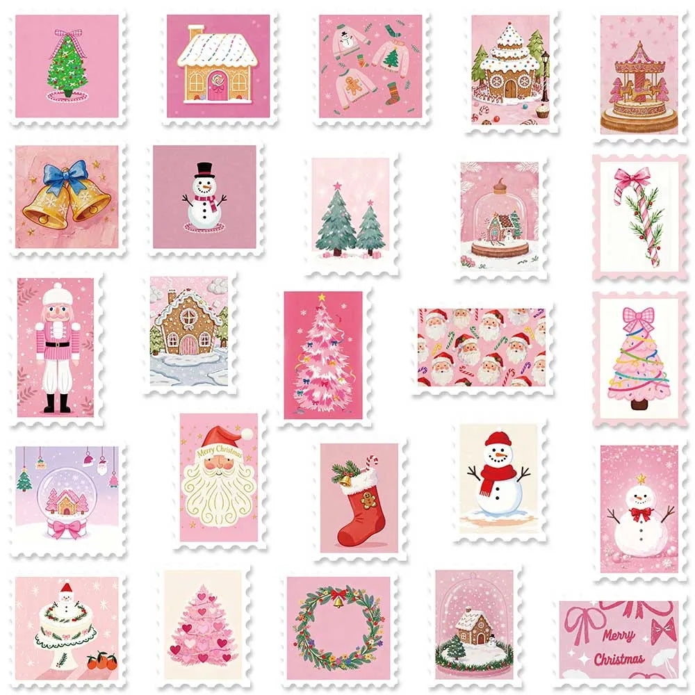 10/30/50PCS Christmas Pink Cartoon Stamps Stickers DIY Decoration Funny Notebook Phone Fridge Laptop Bike Car Graffiti Kids Toys