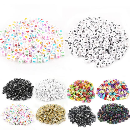 Hot! 100Pcs/Lot 6mm Mixed Many Kinds Acrylic Cube Square Number&Alphabet Letter Beads for Bracelet Necklace Jewelry Making DIY