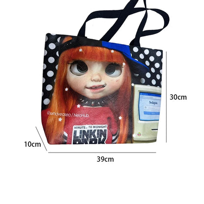 Brand Portrait Print Tote Bag Large Capacity Top-handle Shopper Bag Fashion Pvc Kraft Paper Shoulderbag Waterproof Pouch Storage