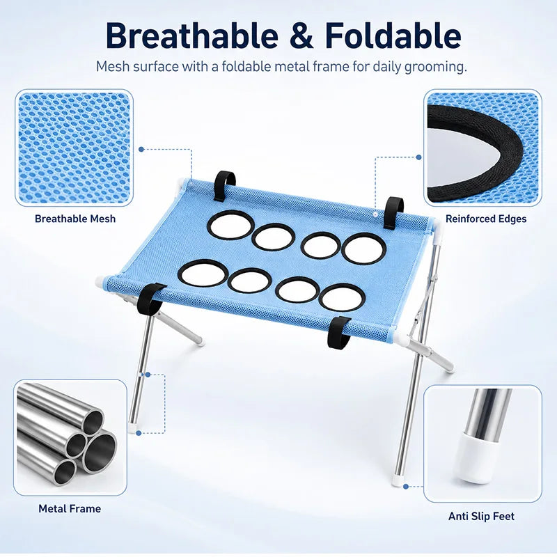 Portable Pet Grooming Bath Suspended Bed Frame With Brackets Breathable Washable Mesh Foldable Storage Pet Bath Drying Rack