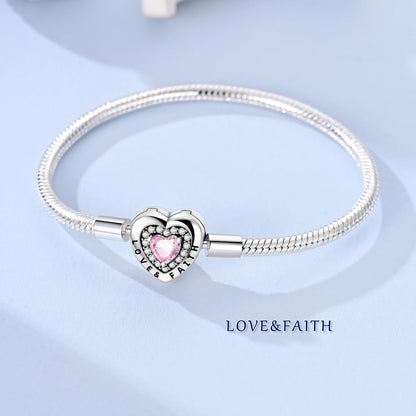 Original 925 Sterling Silver Charm Bracelets Heart Clip Bead Snake Chain Bracelet Fit Charms Beads Diy For Woman Fine Jewelry