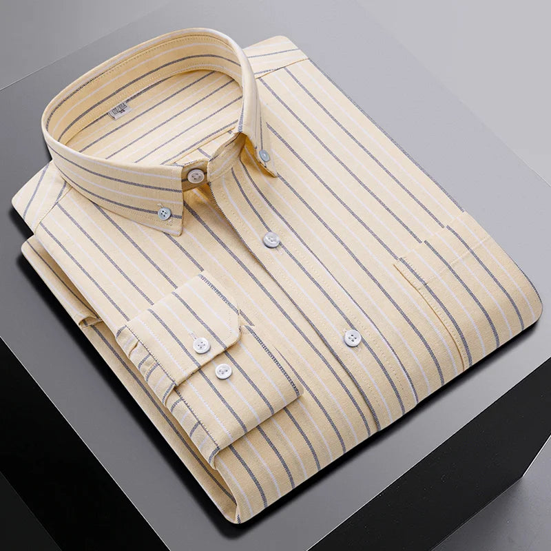 New In Shirt Oversize Long-Sleeve 100%Cotton Shirts for Men Slim Fit Formal Plain Shirt Plaid Casual Tops Designer Black Clothes