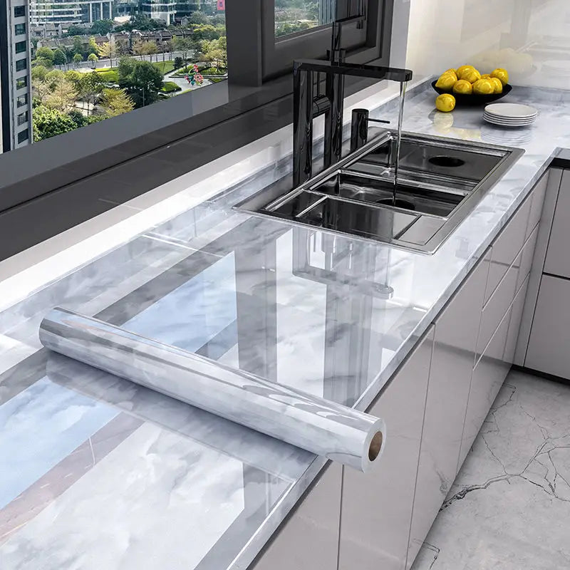80cm Marble Waterproof Wallpaper for Kitchen Cabinets Bathroom Decor Kitchen Foil Renovation Self Adhesive Oil Proof Stickers