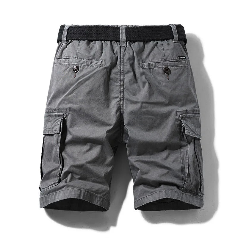 New Summer Men Cotton Multi pockets Cargo Shorts Jogger Loose Pants Man Casual Tooling Shorts Quality Male Shorts Pants NO Belts