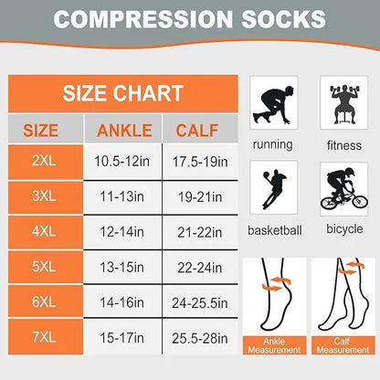 1Pair 2XL-7XL Plus Size Compression Socks Open Toe Compression Women& Men 15-20mmHg Wide Calf Knee High Toeless Compression Sock