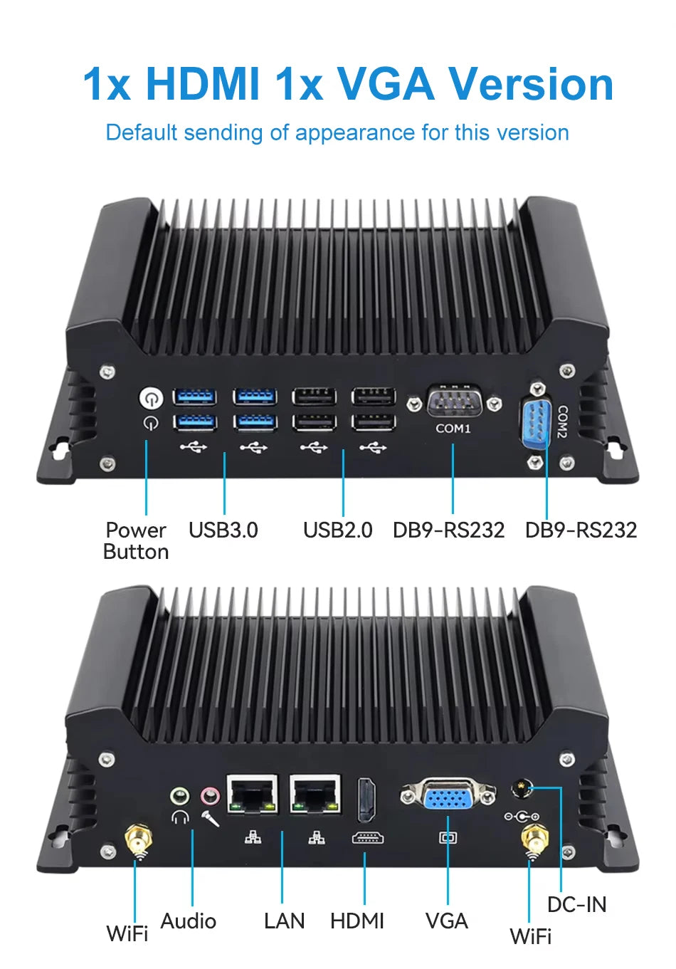 XCY Fanless IoT Industrial Mini PC Intel Core I5-1335U 2x COM RS232 2x LAN 8x USB WiFi SIM 4G LTE Windows 10/11 Linux PXE WOL