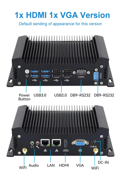 XCY Fanless IoT Industrial Mini PC Intel Core I5-1335U 2x COM RS232 2x LAN 8x USB WiFi SIM 4G LTE Windows 10/11 Linux PXE WOL