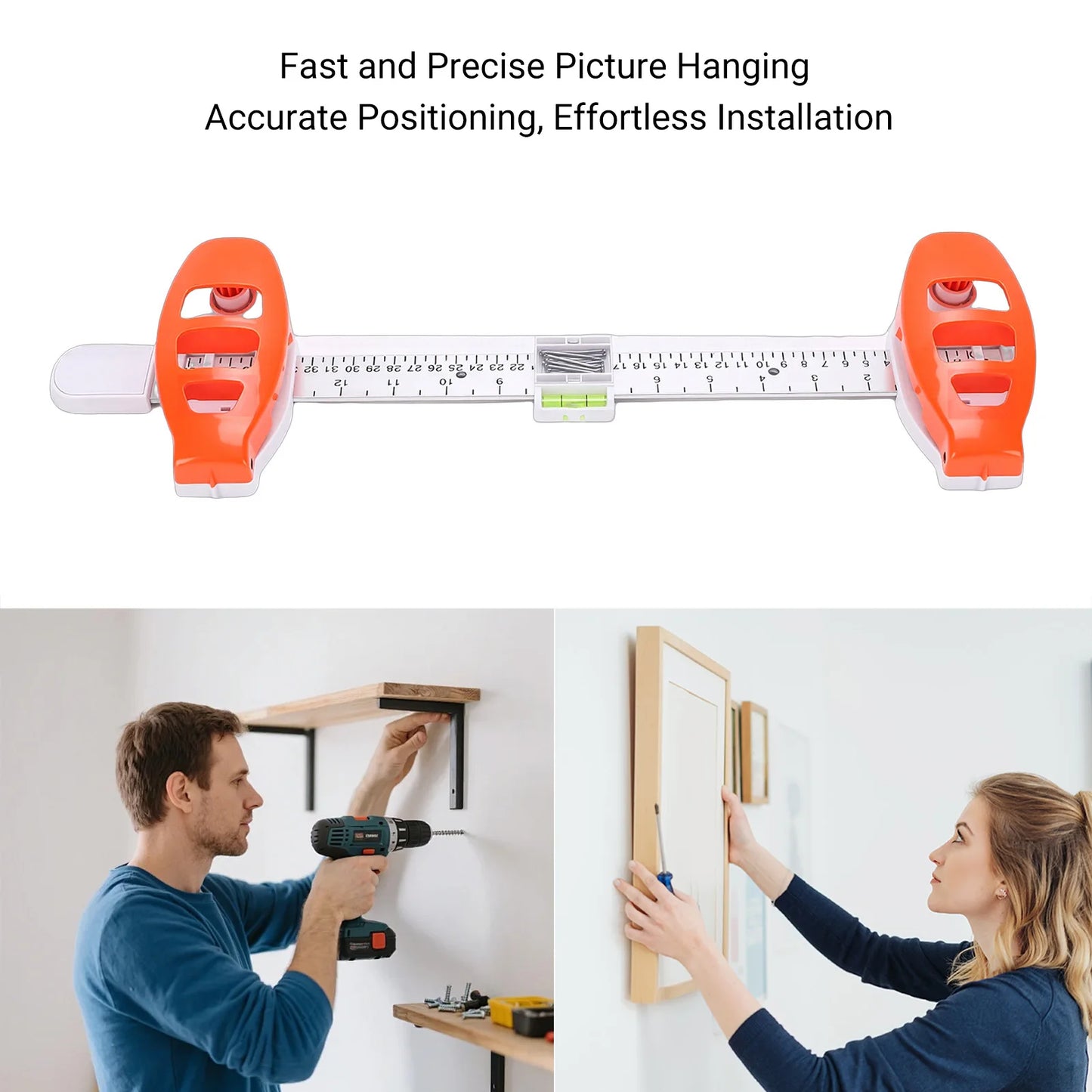New Picture Hanging Level Ruler, Multifunctional Frame Positioning Balance Tool, Hole Marking & Measuring Decor Helper