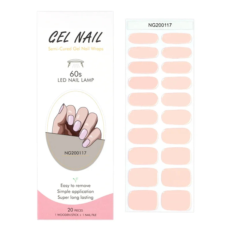 16/18/20Tips Semi-Cured Gel Nail Strips Adhesive Full Cover Stickers for Nails UV Lamp Need Press On Nails Fashion Manicure
