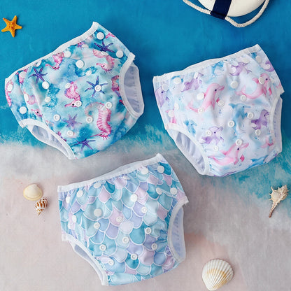 Elinfant 3PCS Mesh Cloth Inner Washable Swimming Diapers For Pool, Beach,Training Pants Swim Underpants For 3-15kg Boys Girls