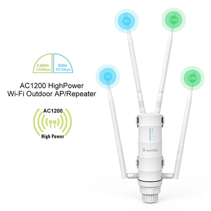 Wavlink High Power AC1200/600/300 Outdoor Wireless WiFi Repeater AP/WiFi Router Dual Dand 2.4G+5Ghz Long Range Extender POE