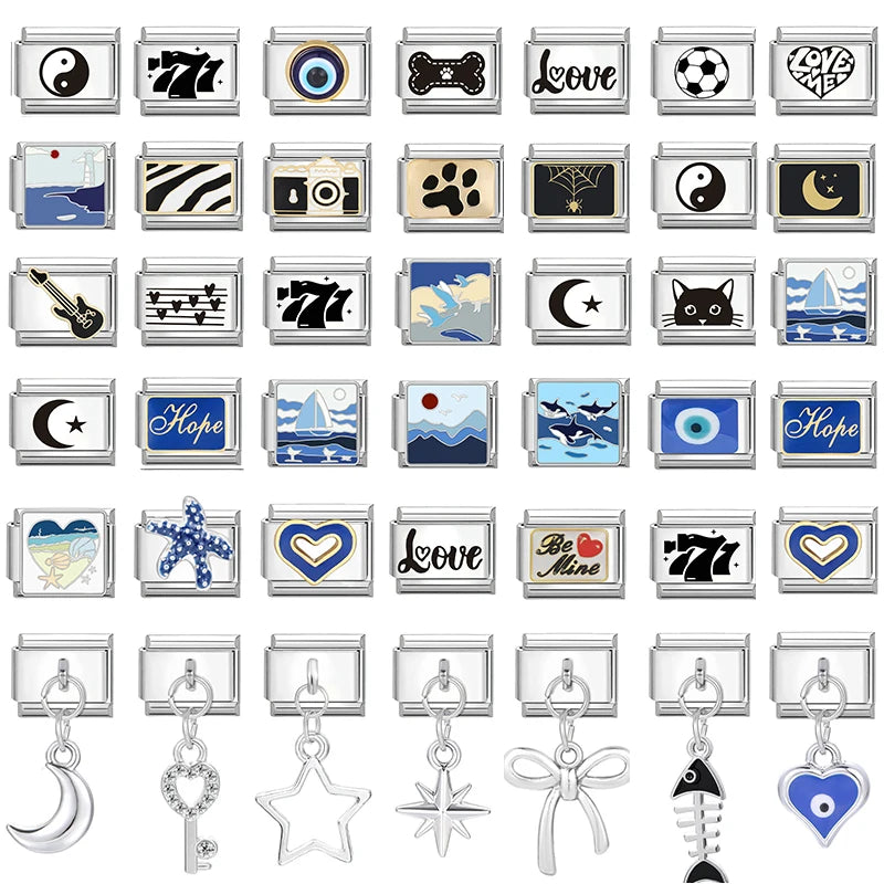 New Design Heart Star Eyes Cat Paws Butterfly Italian Charm Links Stainless Steel Fit 9mm Bracelet Jewelry DIY Making Gifts