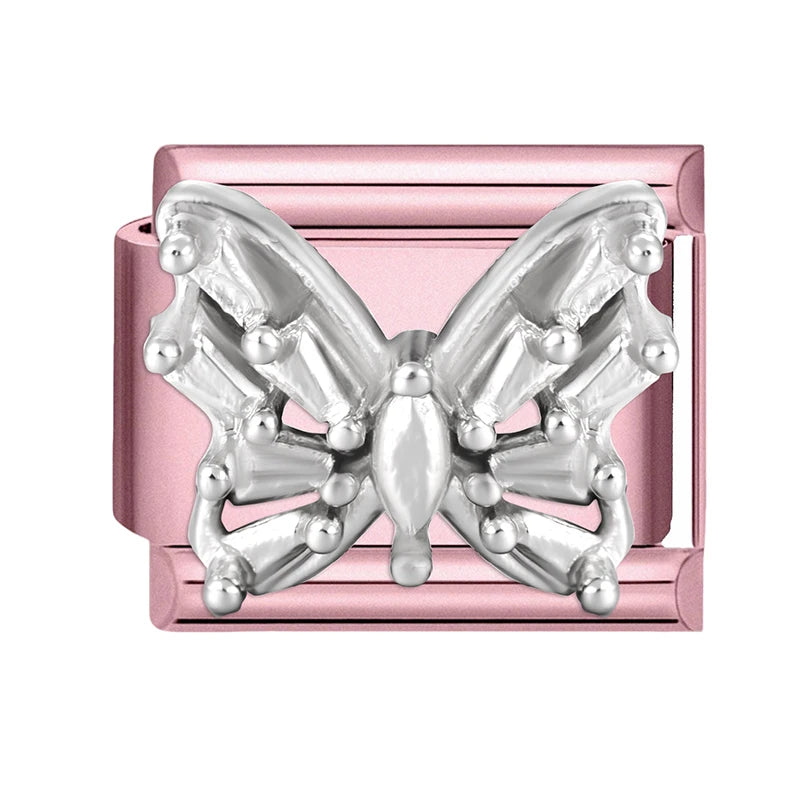 Pink Color Y2K Butterfly Star Bow Rabbit Heart Pendant Italian Charm Links Fit 9mm Stainless Steel Bracelet DIY Making Gifts