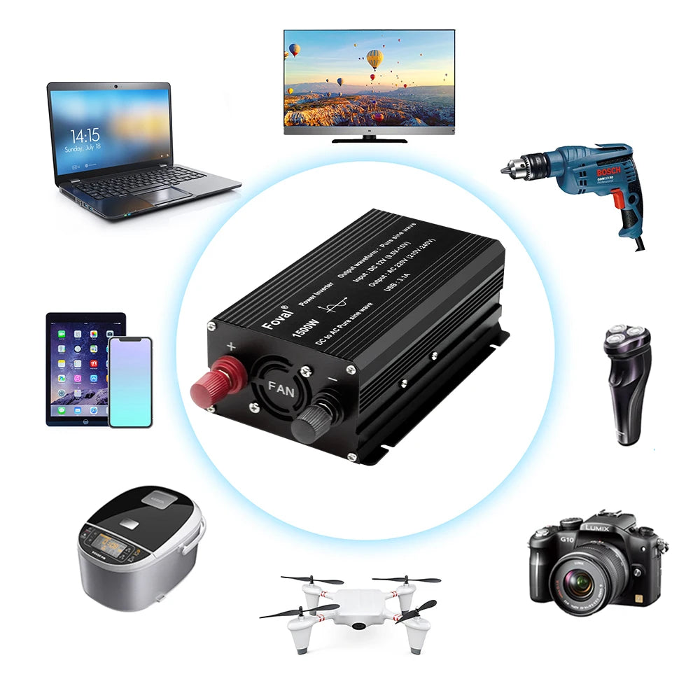 Pure Sine Wave Inverter DC 12V to AC 220V 230V 1500W/2200W/2600W/3000W Voltage Transfer Converter EU Socket Auto Accessories